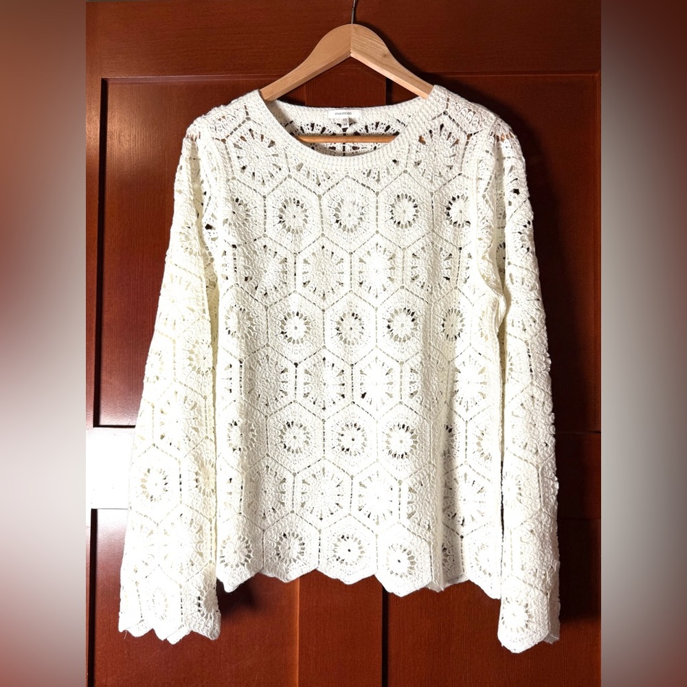 Maurices Cream Granny Square Crochet Sweater Size Medium NWT